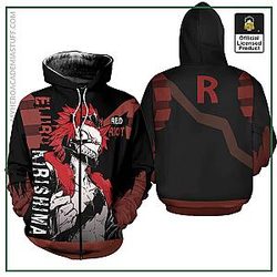 My Hero Academia Hoodie: Eijiro Red Riot 3D Zipped Hoodie