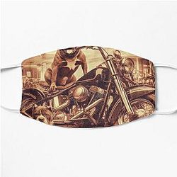 Wild dog Bob Dylan and classic motorcycle  Flat Mask