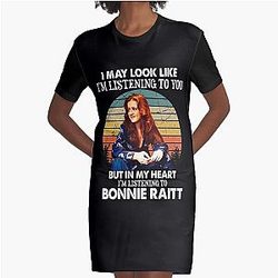 I May Look Like I'm Listening To You Bonnie Raitt Vintage Graphic T-Shirt Dress