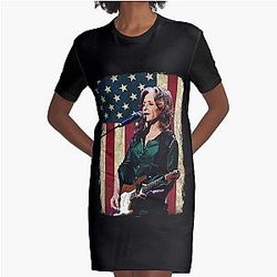 Vintage American Flag Bonnie Raitt Legend Graphic T-Shirt Dress
