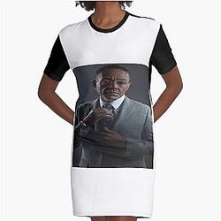 Stretched Gus Fring Face Breaking Bad Meme Graphic T-Shirt Dress