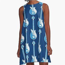 Musical Instruments Silhouettes - Brian May Red Special A Line Dress
