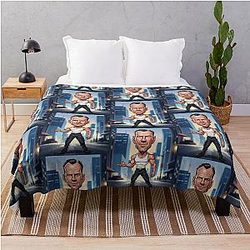Funny Caricature of Bruce Willis Throw Blanket