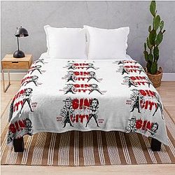 Hilarious caricature of Jessica Alba and Bruce Willis from Sin City throw blanket