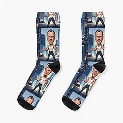 Funny caricature of action actor Bruce Willis Socks
