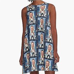 Funny caricature of actor Bruce Willis A-Line Dress