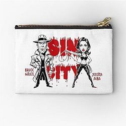 Hilarious caricature of Jessica Alba and Bruce Willis from Sin City Zipper Pouch