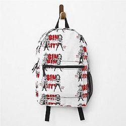 Hilarious caricature of Jessica Alba and Bruce Willis from Sin City Backpack