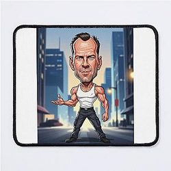 Funny caricature of action actor Bruce Willis mouse pad