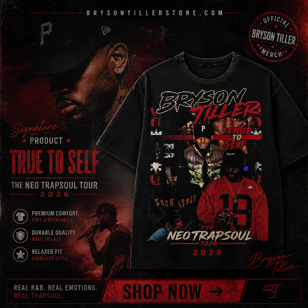 True To Self The Neo Trapsoul Tour 2026 DTNK0408 Bryson Tiller T-Shirt