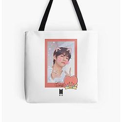BT21 Bags - Cute BTS V Taehyung and his Baby Tata All Over Print Tote Bag RB2103