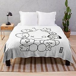 BT21 Blanket - BT21 Free Hug Line Art In Black (Baby Version) By BTS (Ania Mardrosyan)  Throw Blanket RB2103