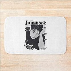 BTS Jungkook K-pop Boy Group Black and White Collage Design Bath Mat