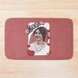 BTS Suga K Pop Boy Group Card Red Aesthetic Collage Design Bath Mat