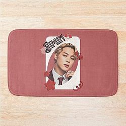 BTS Jimin Kpop Boy Group Card Red Aesthetic Collage Design Bathroom Mat