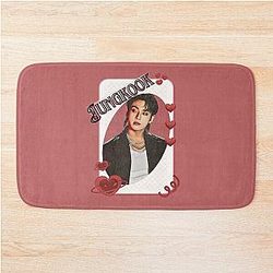 BTS Jungkook Kpop Boy Group Card Red Aesthetic Bath Mat Design Collage