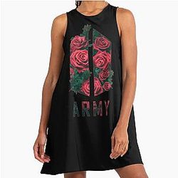 BTS Army logo (rose texture flowers) - Kpop Army - RM Suga Jin Jimin J-Hope Jungkook V A-Line Dress