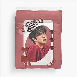 BTS Jin Kpop Boy Group Card Red Aesthetic Design Duvet Cover