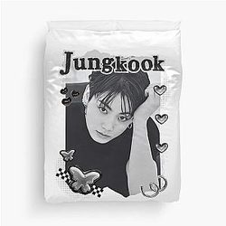 BTS Jungkook Kpop Boy Group Black White Collage Design Duvet Cover