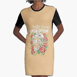 Bullet para o meu Valentine - Skull e rosas gráfico t-shirt vestido