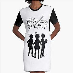 Yakusoku no Neverland - Main Characters (Black Edition) Graphic T-Shirt Dress