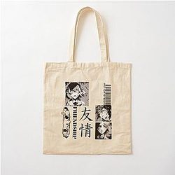 Anime Friendship Black and White Cotton Tote Bag