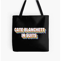 Cate Blanchett in Suits Over Print Tote Bag