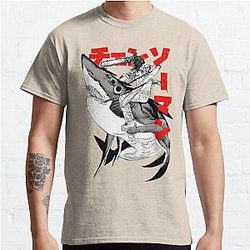 Chainsaw Man T-Shirts - Chainsaw man riding shark  Classic T-Shirt RB0908 [ID555969] [ID555969] #555969