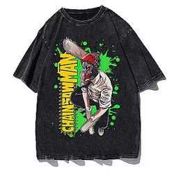 Neon Anime Art PTTT2404 Washed  Chainsaw Man T-Shirts