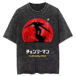Japan Anime Denji Graphic PTTT1308 Washed  Chainsaw Man T-Shirts