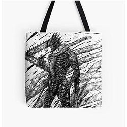Chainsaw Man Bags - Chainsaw Man Black and White All Over Print Tote Bag RB0908 #555856