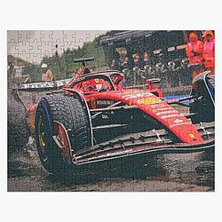 Charles Leclerc racing on Spa Francorchamps in the rain Jigsaw Puzzle
