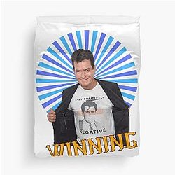 Charlie Sheen Opening Jacket Stay Positive Shirt With Winning Text Poster For Fans Gift For Pop Culture Enthusiasts Duvet Cover