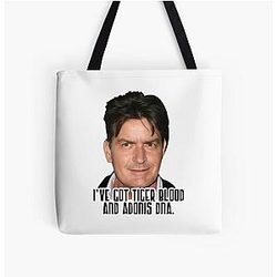 Charlie Sheen talks about All Over Print Tote Bags