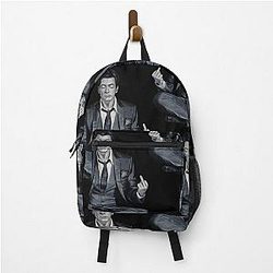 Charlie Sheen meditating with a backpack
