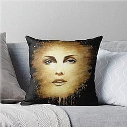 Charlize Theron Gold Throw Pillow