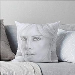 A Portrait of Charlize Theron Throw Pillow Cover