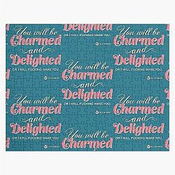 Charmed and Delighted for dark backgrounds Fitted V-Neck  Jigsaw Puzzle