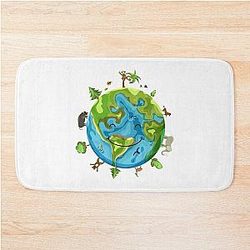 Smiling Earth With Animals Bath Mat