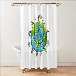 Smiling Earth With Animals Shower Curtain