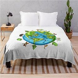 Smiling Earth With Animals Throw Blanket