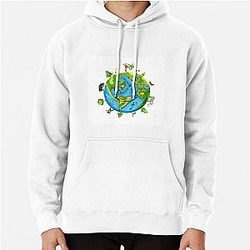 Smiling Earth With Animals Pullover Hoodie