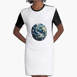 Abstract Earth Graphic T-Shirt Dress