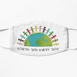 Earth Day Every Day Half Globe with Stick People on White Background Flat Mask