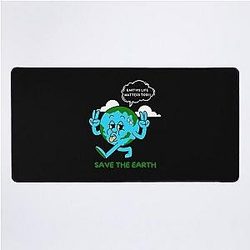 Earth's Life Matters Too Save the Earth, Save Planet Earth Protest - Funny Hot Sweating World Globe Walking Away Protesting with Peace Sign Earth Day Awareness Desk Mat