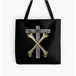 Christian Death Cross and Bones All Over Print Tote Bag