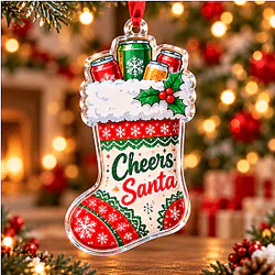 Cheers Santa Christmas Stocking Acrylic Ornament NTT1510 Cold Ones Decoration