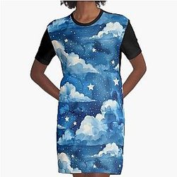 Starry Night Dreams: Coldplay Inspired Sky Full of Stars Graphic T-Shirt Dress