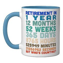 One Year Til Retirement Countdown Ceramic Mug Blue/White