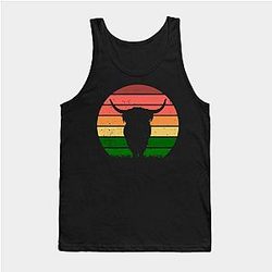 Cow Print Tank Tops - Scottish Highland Cow Retro Sunset Gift Tank Top TP0212